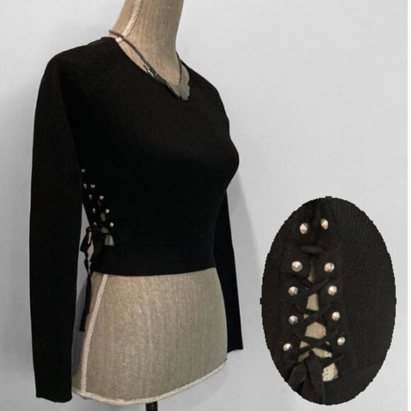 ZARA Black Ribbed Fitted Crop Sleeved Top - Picture 2 of 12